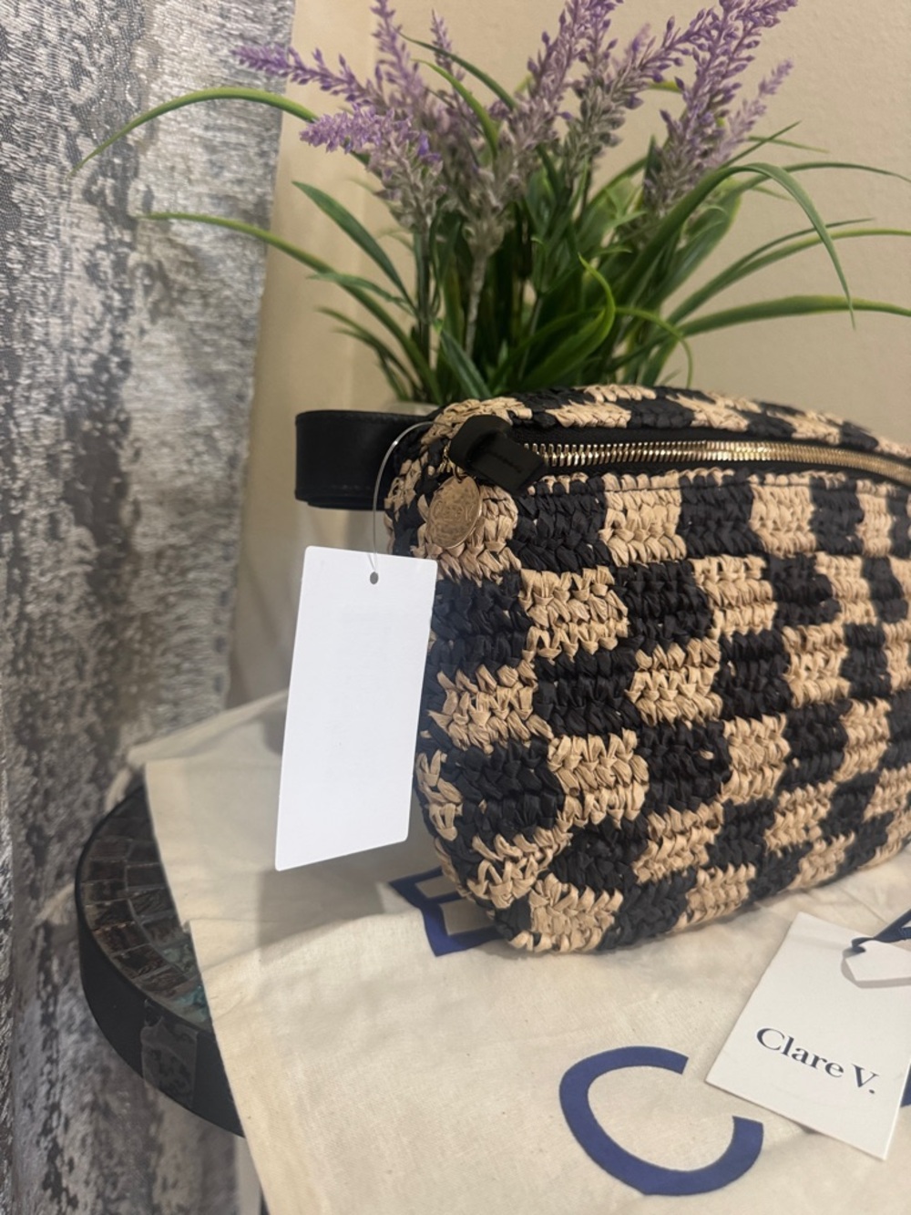 Clare V Checkerboard Woven Raffia Belt Bag - Picture 5 of 13
